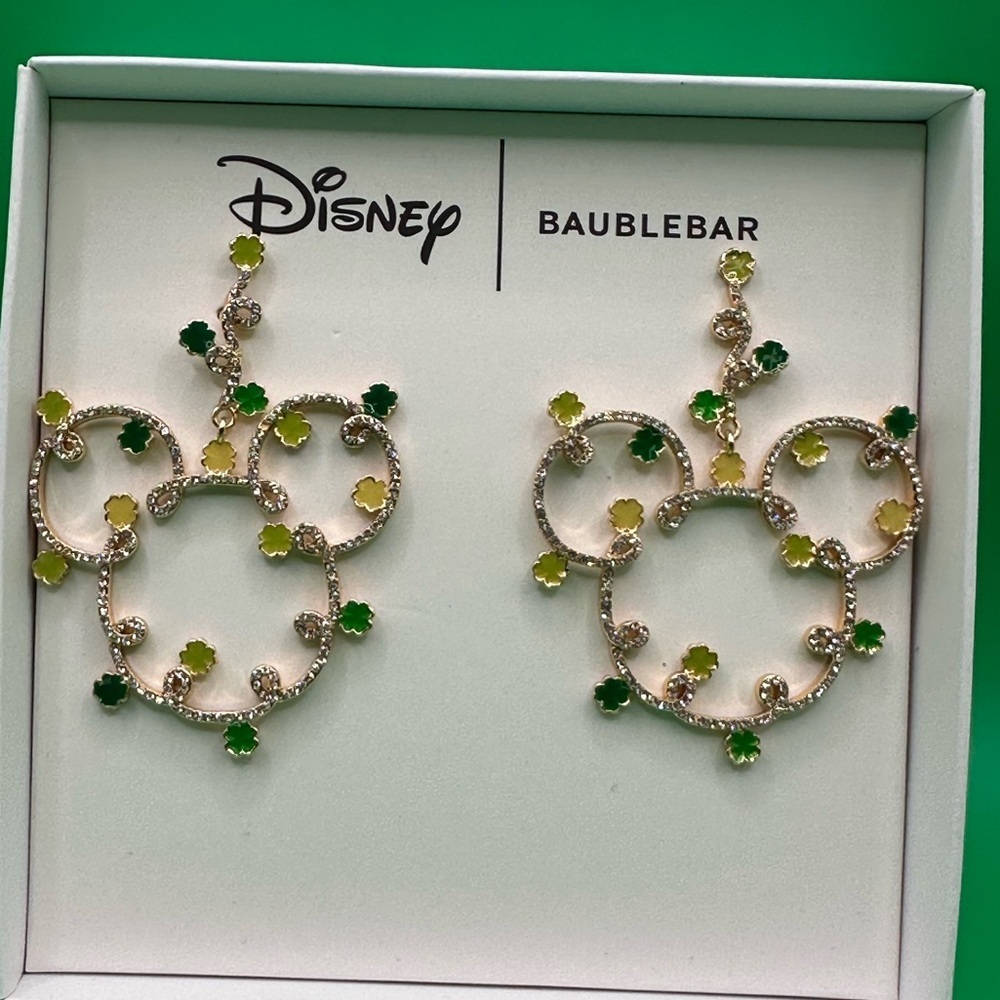 BaubleBar x Disney Shamrock Hoop Mickey earrings NIB